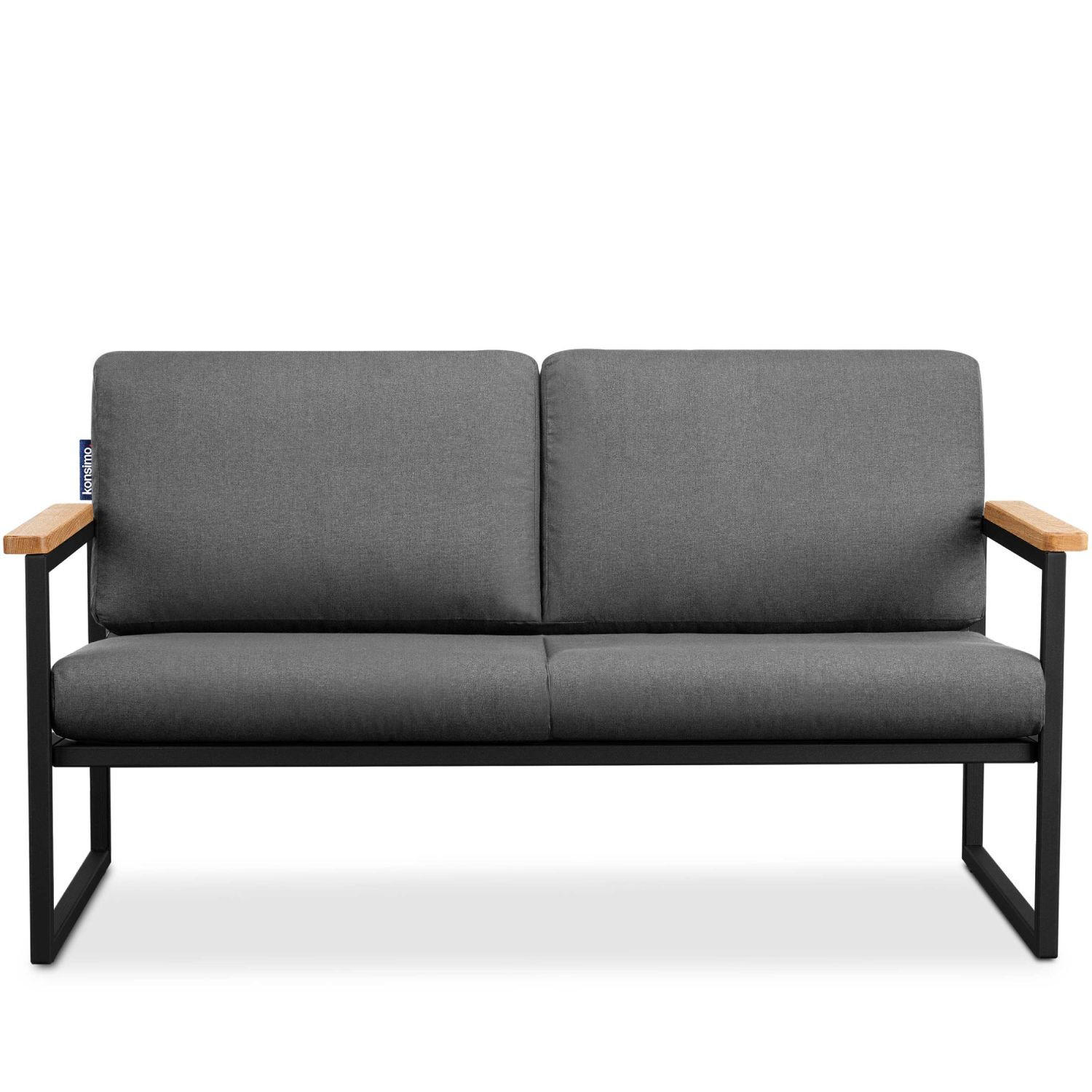 GARTENSOFA TRIBO 2-Personen ,Schwarz/Grau - Schwarz/Grau, Holz/Textil (130/65/60cm) - KONSIMO®
