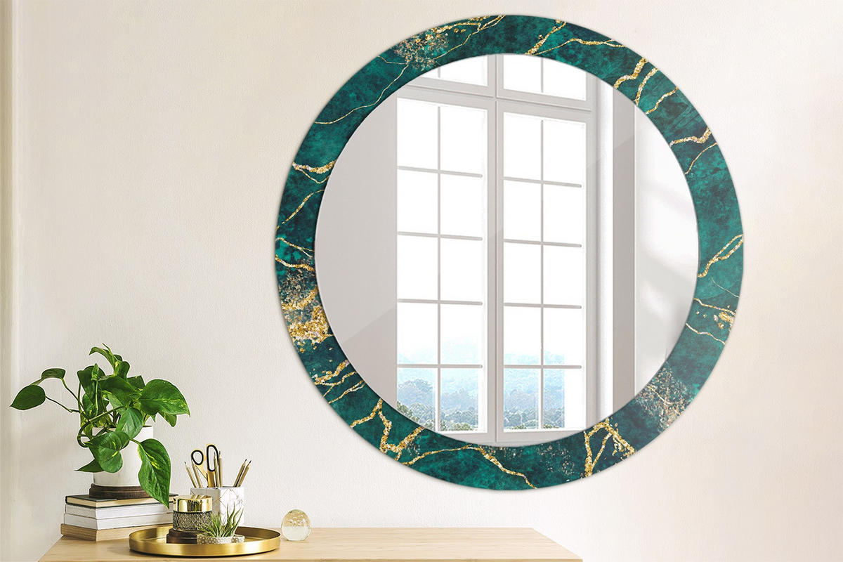 SPIEGEL Ø80 cm Rund mit Aufdruck - Türkis, Glas (80/80/0.4cm) - TULUP