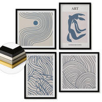 WANDBILDER 4er-Set - 50x50 cm & 40x60 cm Schwarzer Rahmen - Abstrakte blaue Linien - Schwarz, Kunststoff (50/50cm) - ArtPrintCave