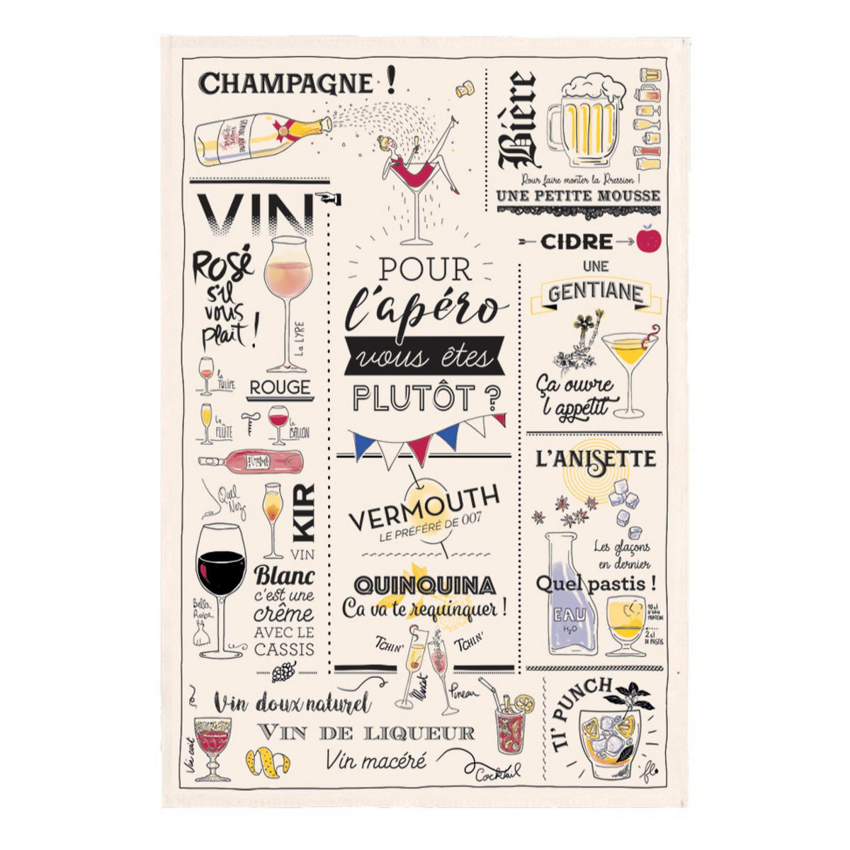 GESCHIRRTUCH Verres et apéros ekrü 48 x 72 cm - Weiß, Textil (72/48cm) - Winkler