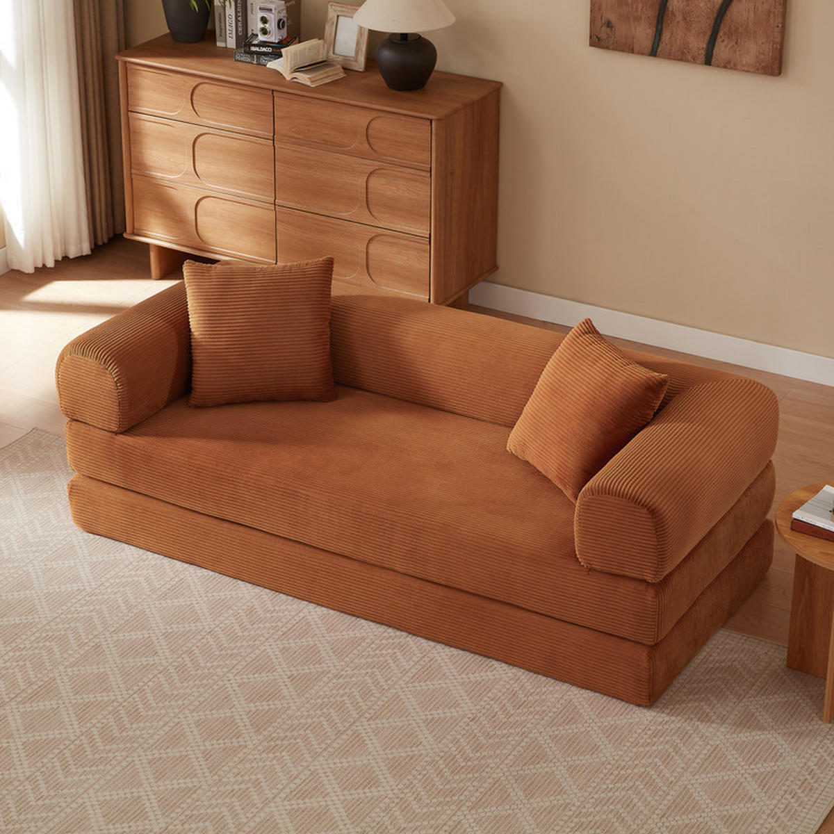 SCHLAFSOFA 195/89/59 cm Terrakotta Samtstoff, 3-Sitzer - Terracotta, Textil (89/59/195cm) - Oxeza