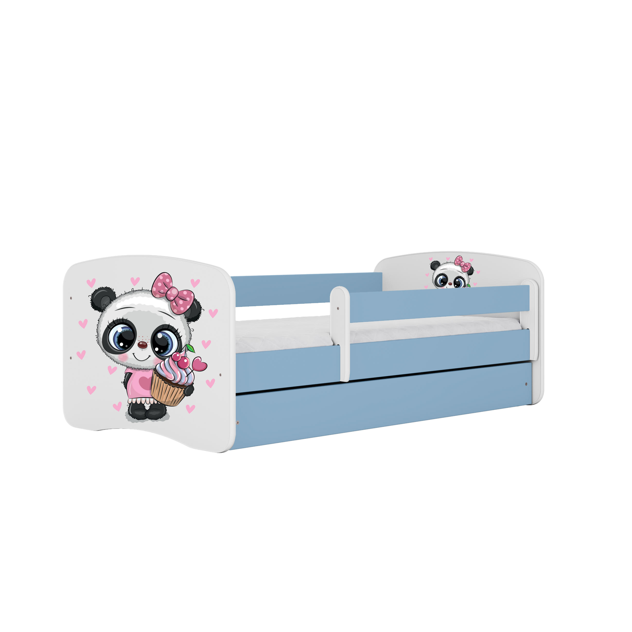 KINDERBETT Panda mit Schublade und Matratze 140/70 - Blau, Holzwerkstoff (70/140cm) - RAUMHIRSCH FURNITURE