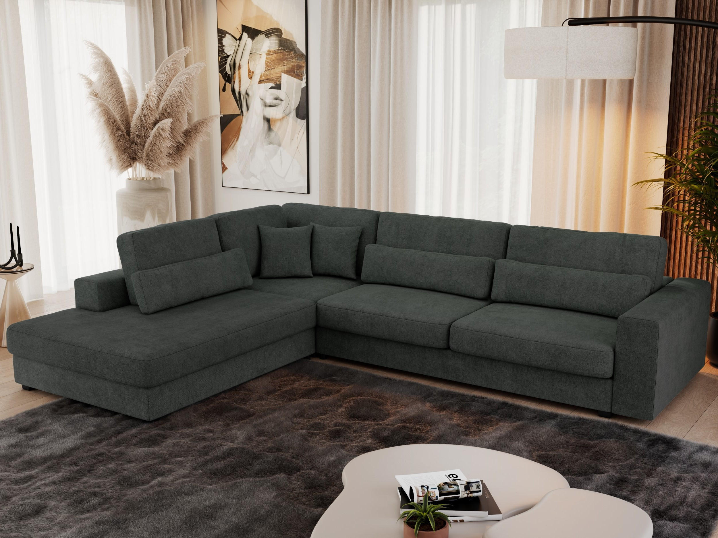 ECKSOFA Savona Dunkelgrau Strukture - links - Dunkelgrau/Schwarz, Kunststoff/Textil (316/249cm) - MKS