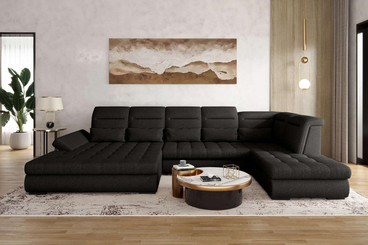 WOHNLANDSCHAFT Toscana Velours inkl. Schlaffunktion - Schwarz, Textil (208/87/358cm) - 99rooms