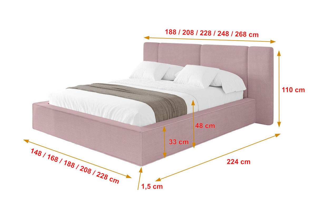 POLSTERBETT mit Bettkasten und Lattenrost, Boxbett ohne Matratze - RIVO 200x200 Rosa - Rosa, Holzwerkstoff/Textil (200/200cm) - ALTDECOR