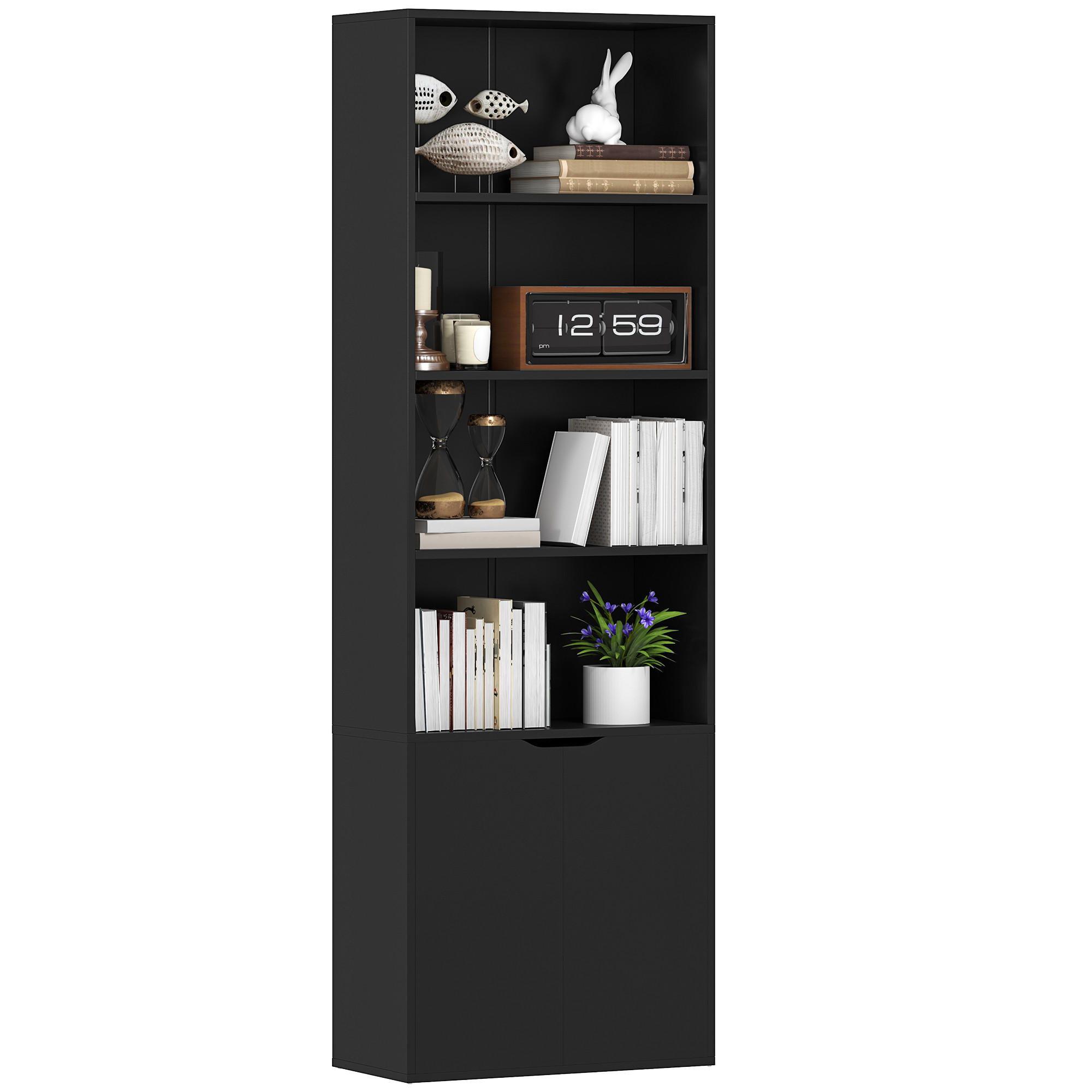 AKTENREGAL DE-14460 mit 4 offenen Fächern und 2 Türen Schwarz - Schwarz, Holzwerkstoff (29/180/59cm) - ComfortXL