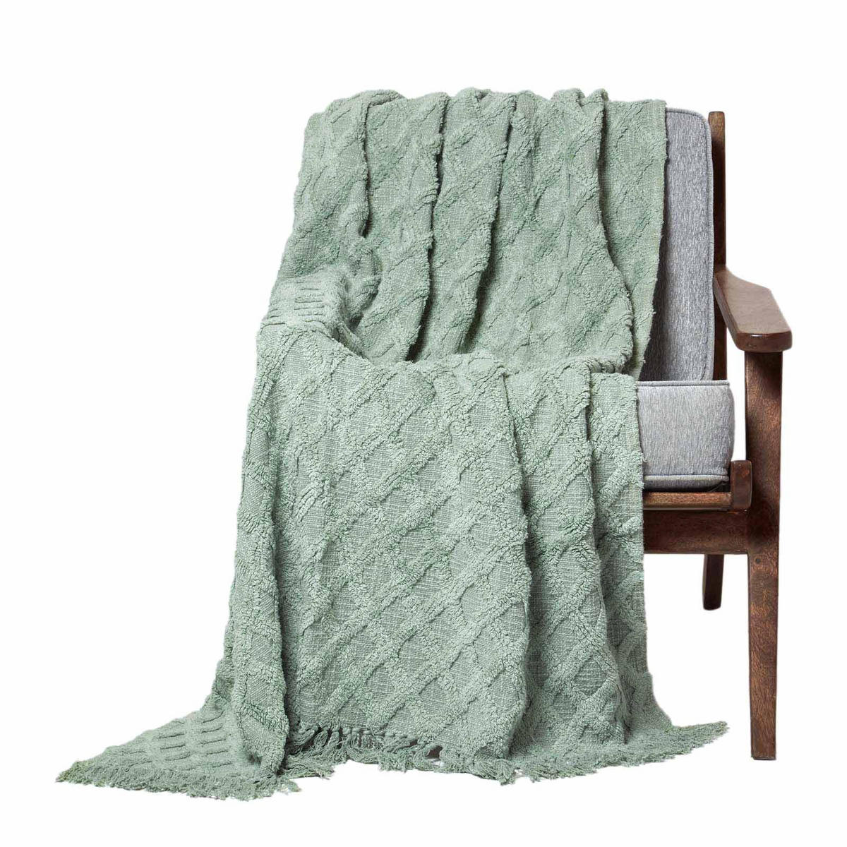 WOHNDECKE 125/150 cm, Baumwolle getuftet - Salbeigrün, Textil (125/150cm) - Homescapes