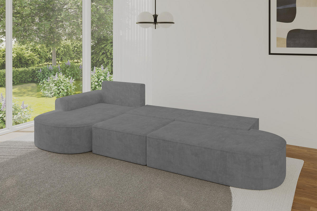 ECKSOFA mit Schlaffunktion Ottomane Links MARI L2-S 368X167X85 Grau Velours - Anthrazit/Schwarz, Holzwerkstoff/Kunststoff (368/167cm) - ALTDECOR