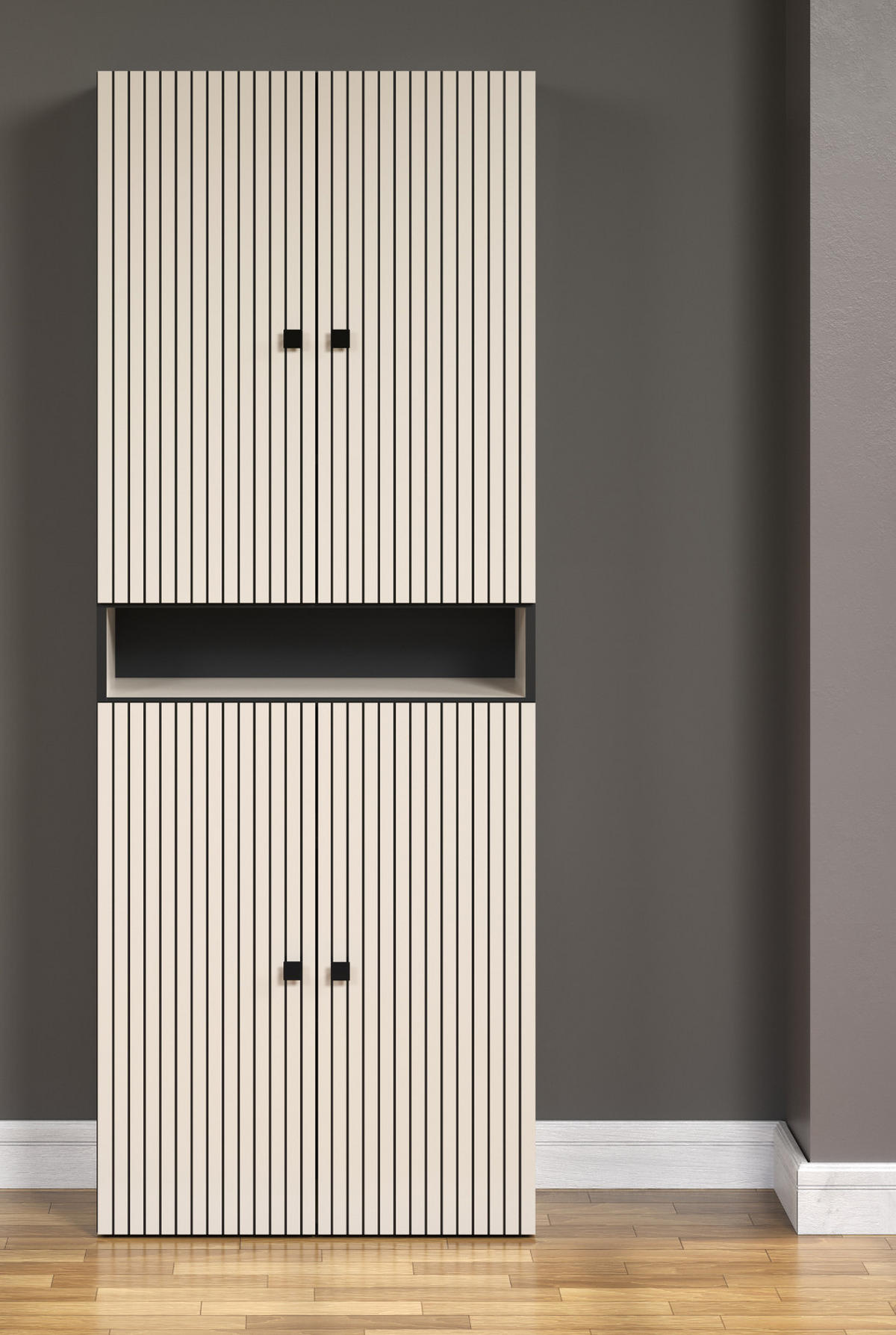 HOCHSCHRANK Kaschmir, grau 70 x 186 cm, Badschrank mit viel Stauraum - Kaschmir/Schwarz, Holzwerkstoff/Metall (70/186/31cm) - Top.Furn