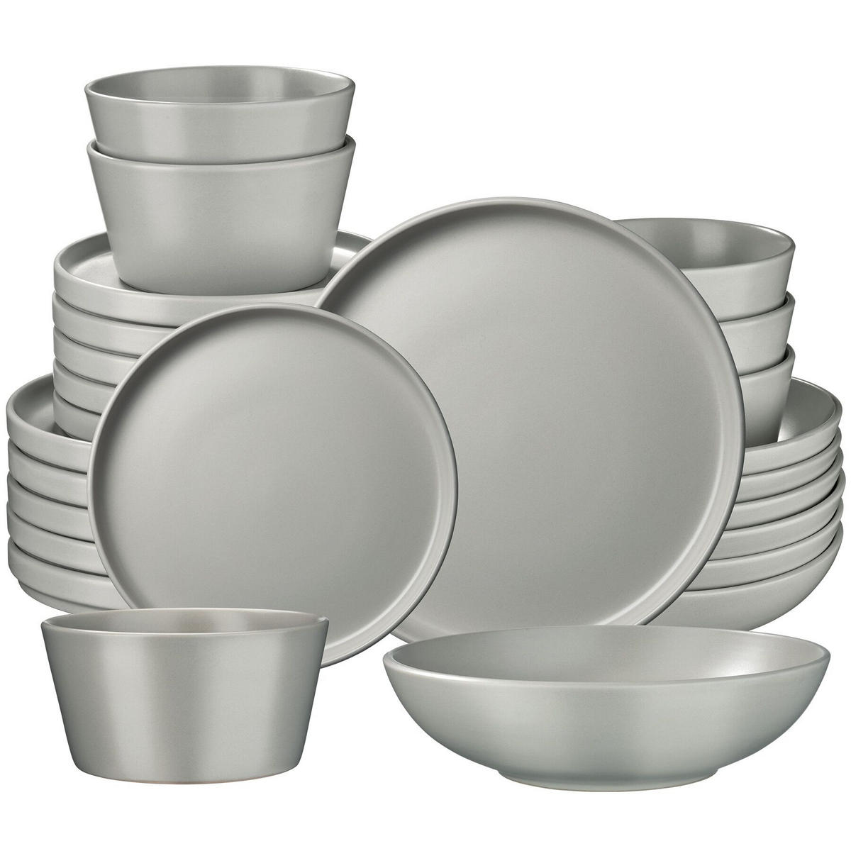 TAFELSERVICE Una,ineinander stapelbar,grau - Grau, Keramik (26/2.3/26cm) - tectake