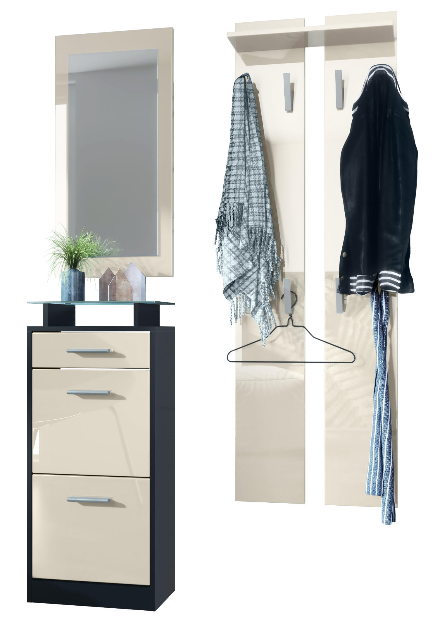 GARDEROBE Loret Front in Creme Hochglanz - Creme, Holzwerkstoff (140/200/23cm) - Vladon
