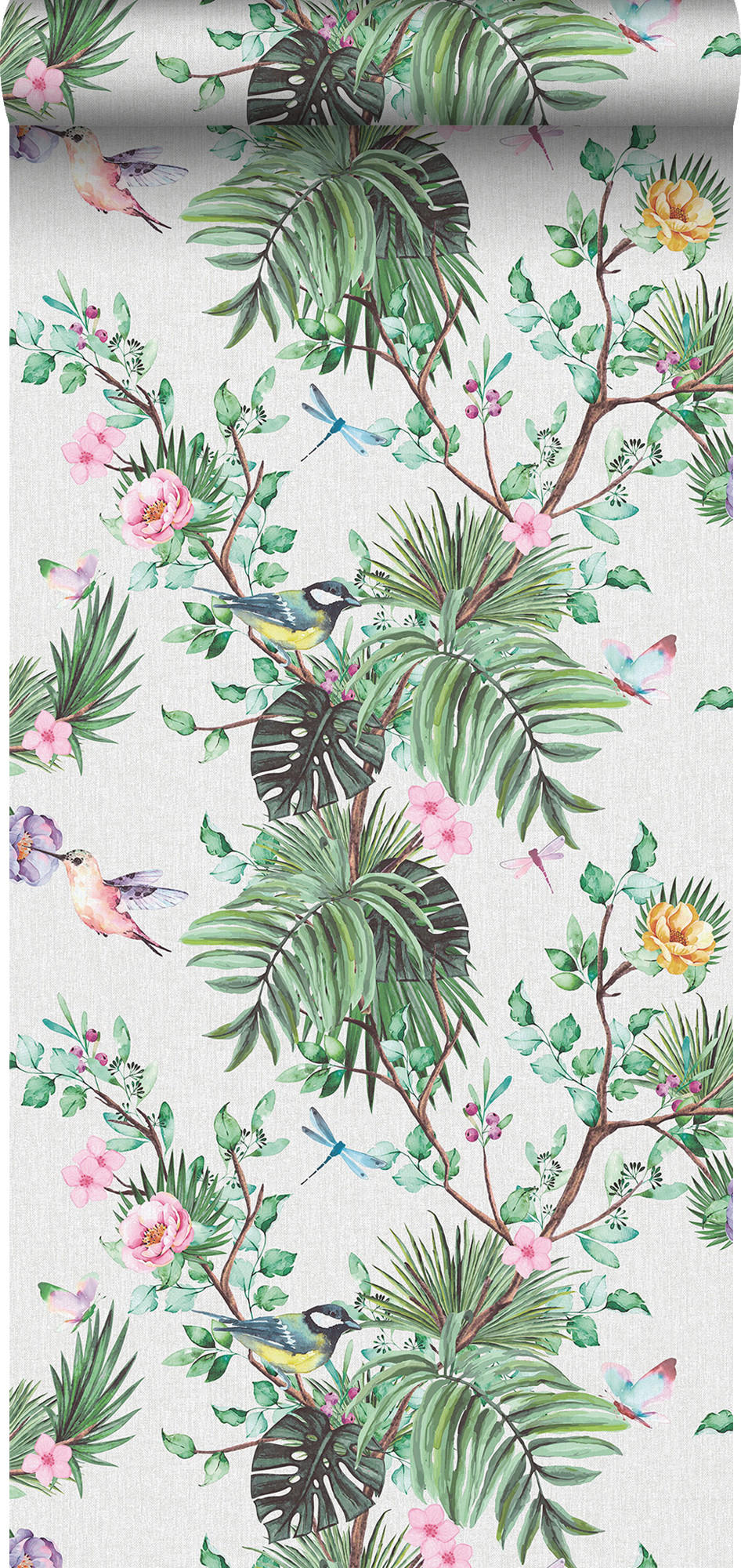 TAPETE tropische Dschungelblätter und Paradiesvögel 53 cm x 10 m - Grün, Papier (53/1000cm) - Sanders & Sanders