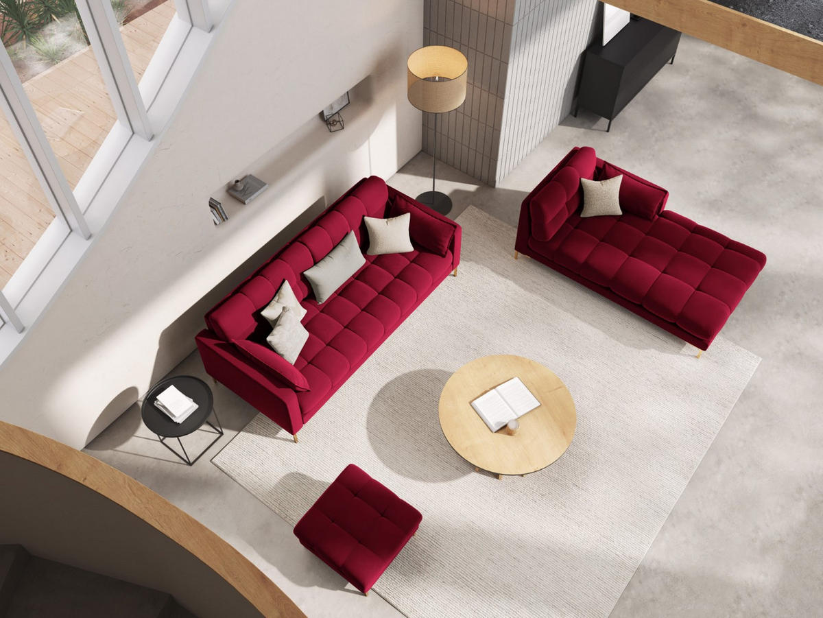 CHAISELONGUE rechts Mamaia aus Samt rot - Rot, Textil (102/75/185cm) - Micadoni