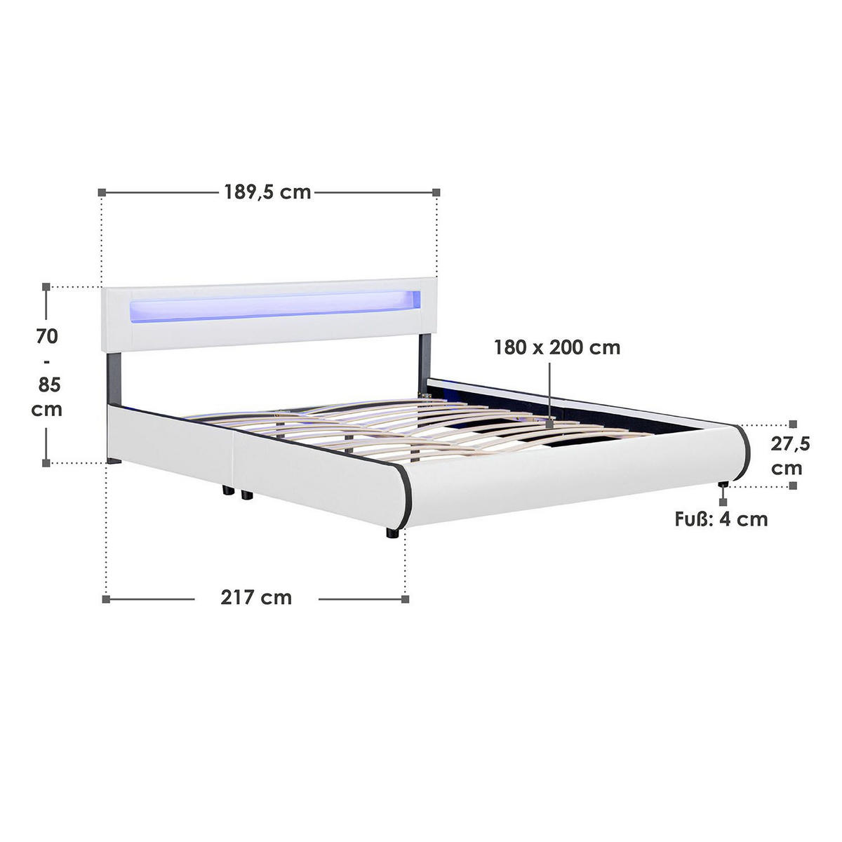 POLSTERBETT Sevilla weiß 180x200 cm - Weiß, Holz (180/200cm) - Juskys