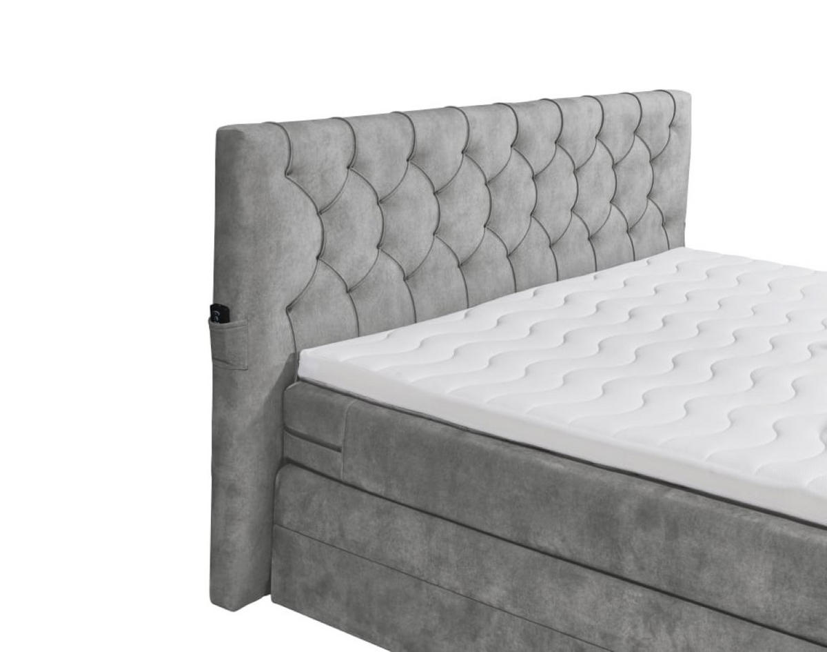 BOXSPRINGBETT 180x200 – motorisierte TV‑Halterung, HR-Lux-Topper, Duo‑Wendematratze H3/H4 - Dunkelgrau/Grau, Textil (180/200cm) - ed exciting design