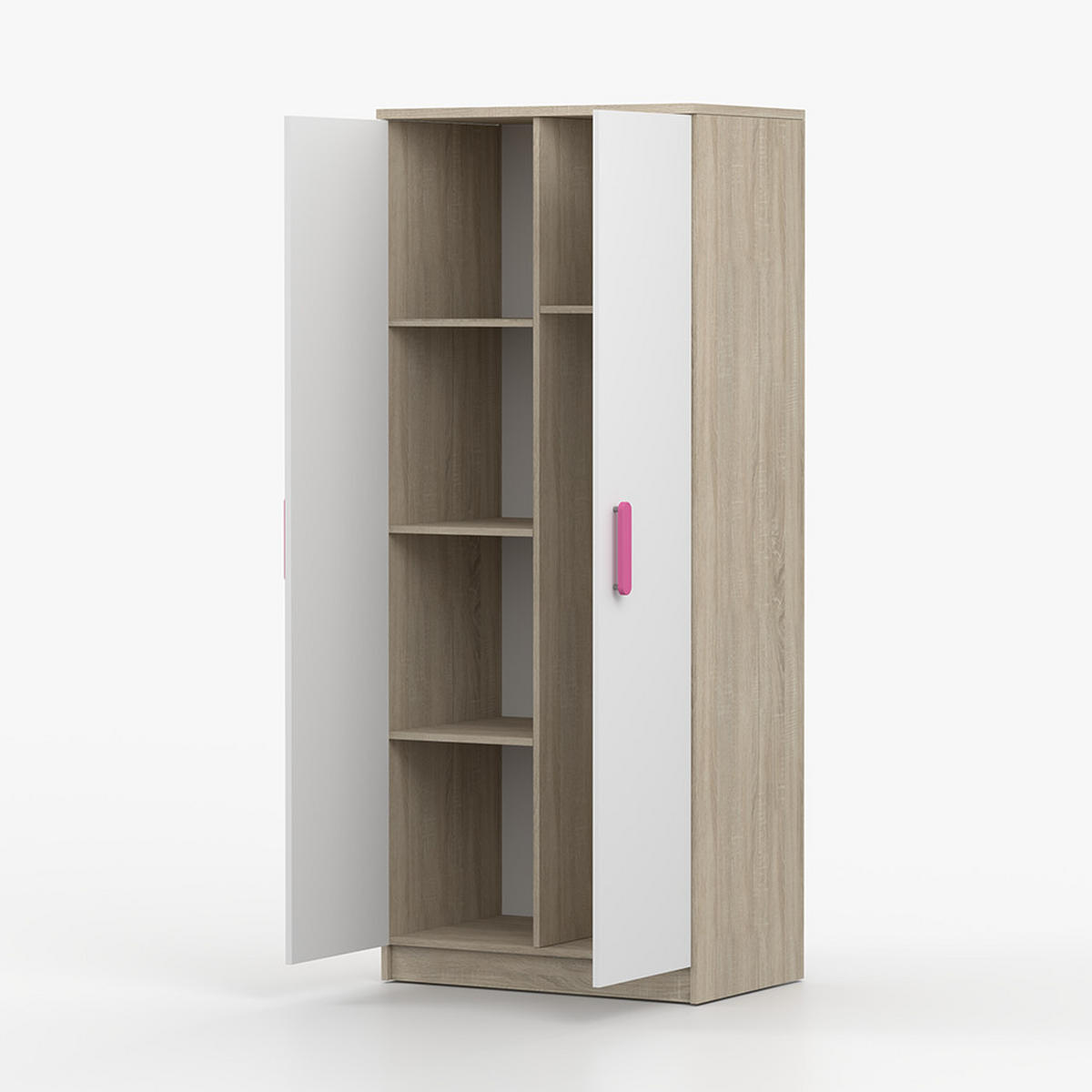 DREHTÜRENSCHRANK 80/192/50 cm 2-türig Jonas III 06 Sonoma Eiche/Weiß + rosa Griffe - Weiß/Rosa, Holz/Holzwerkstoff (80/192/50cm) - imoebel24