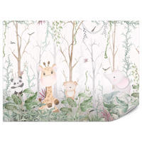 FOTOTAPETE für Kinderzimmer Märchenhafte Tiere Wald Bäume Pflanzen 500x350 - Beige/Rosa, Papier (500/350cm) - Muralo