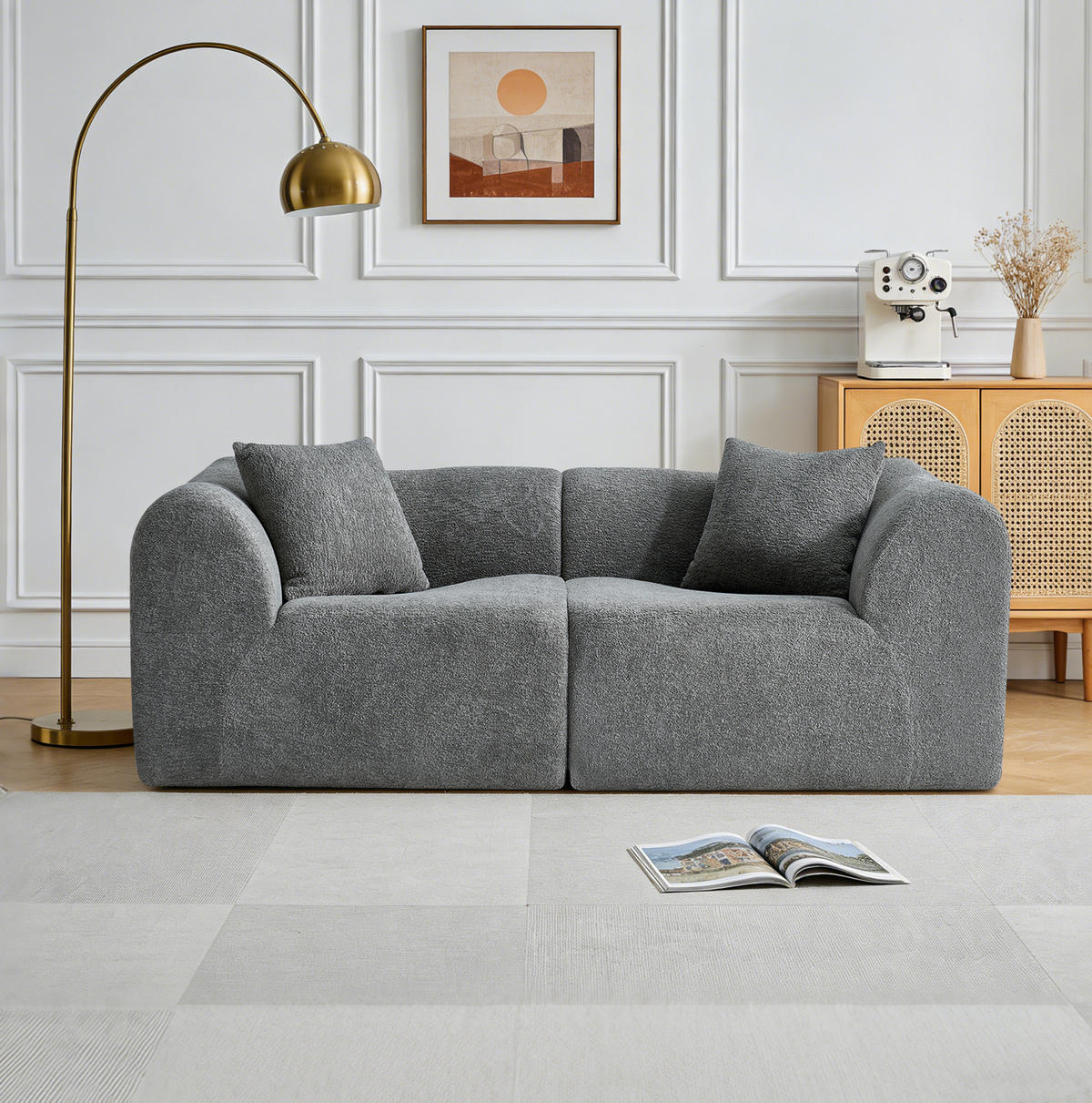 2-SITZER Sofa Samt mit Kissen und Anti-Rutsch-Pads 193/87/67 cm Grau - Grau, Textil (87/67/193cm) - Redom