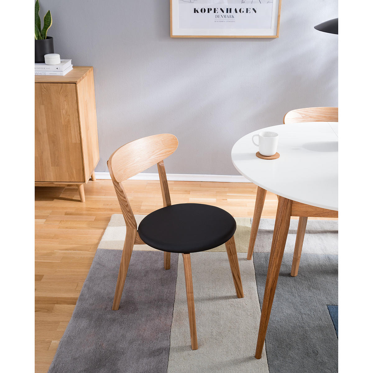 ESSZIMMERSTUHL - Kunstleder / Esche massiv, 2er-Set - Schwarz, Kunststoff (48/79/42cm) - home24