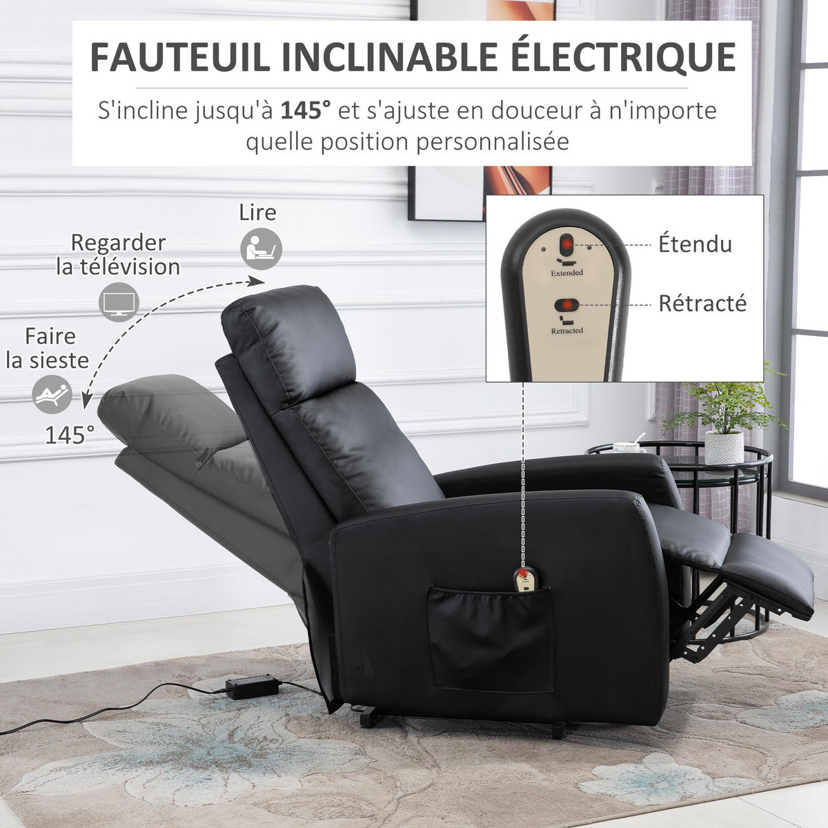 FERNSEHSESSEL DE-15368 elektrisch verstellbar mit Aufstehhilfe Schwarz - Schwarz, Metall (95/105/67cm) - ComfortXL