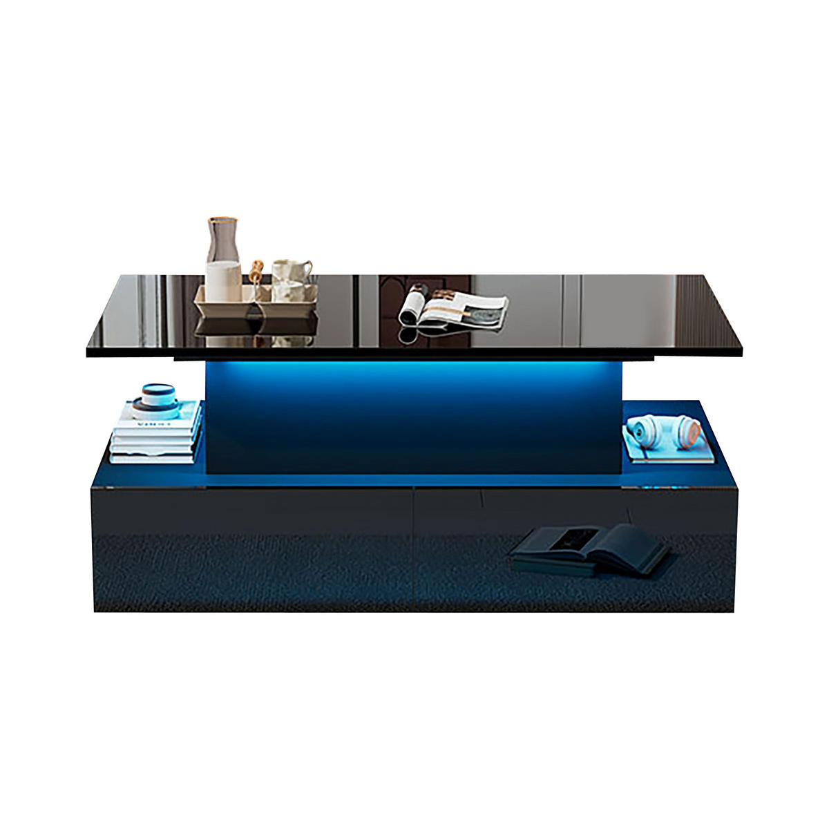 COUCHTISCH DE-206 Schwarz mit LED-Beleuchtung - Schwarz, Holzwerkstoff (55/90/41cm) - ComfortXL