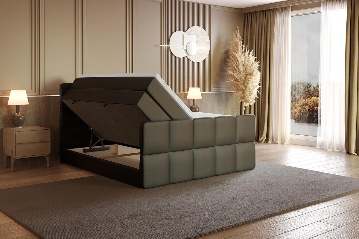 BOXSPRINGBETT mit Matratze und Lattenrost - LIRO-Z KING-120x200 - Schwarz Kunstleder - Schwarz, Holzwerkstoff (120/200cm) - ALTDECOR