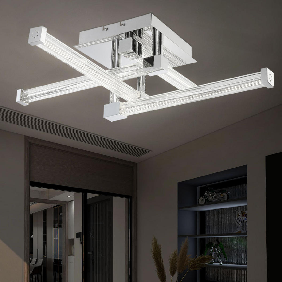 LED DECKENLEUCHTE Metall Glas Silber - Silberfarben, Glas (69.2/69.2/18.9cm) - Globo Lighting