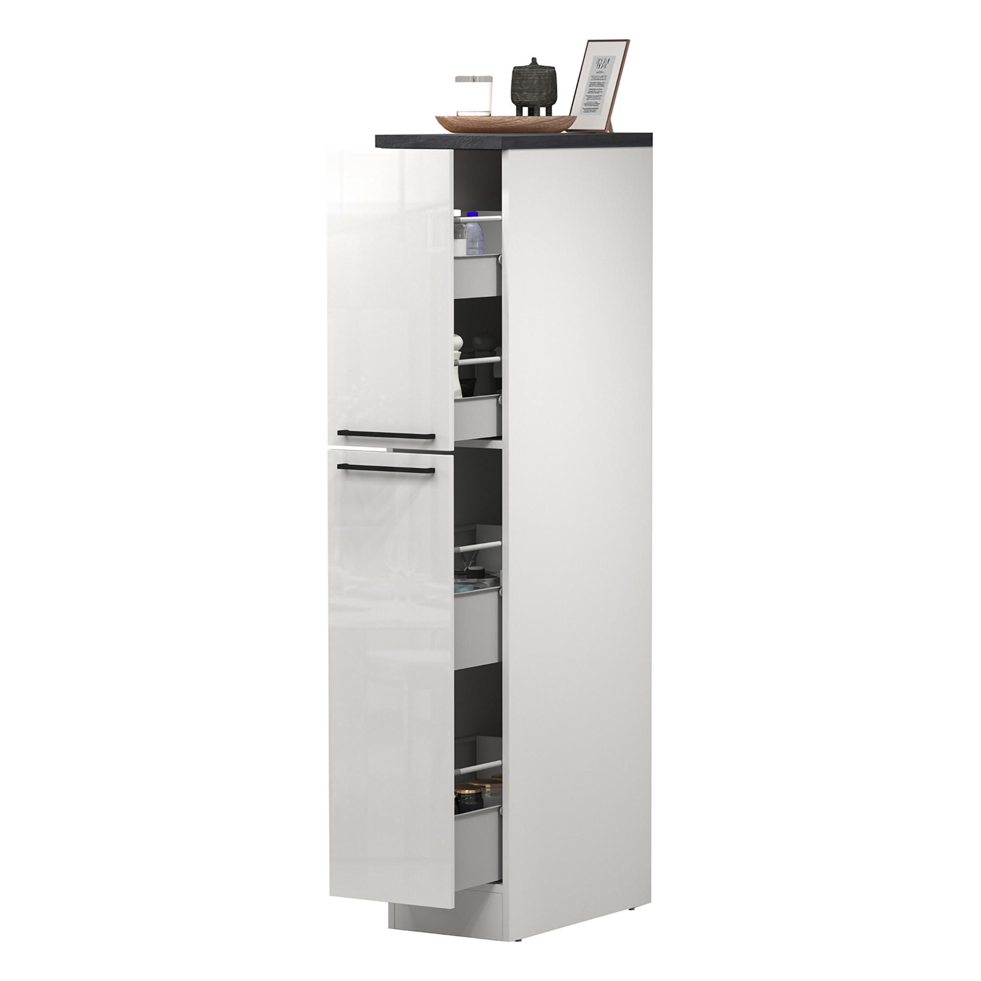 KÜCHENSCHRANK Glänzendes Weiß, Schiefer 60/30/165 cm - Weiß, Holzwerkstoff (30/165/60cm) - DMORA