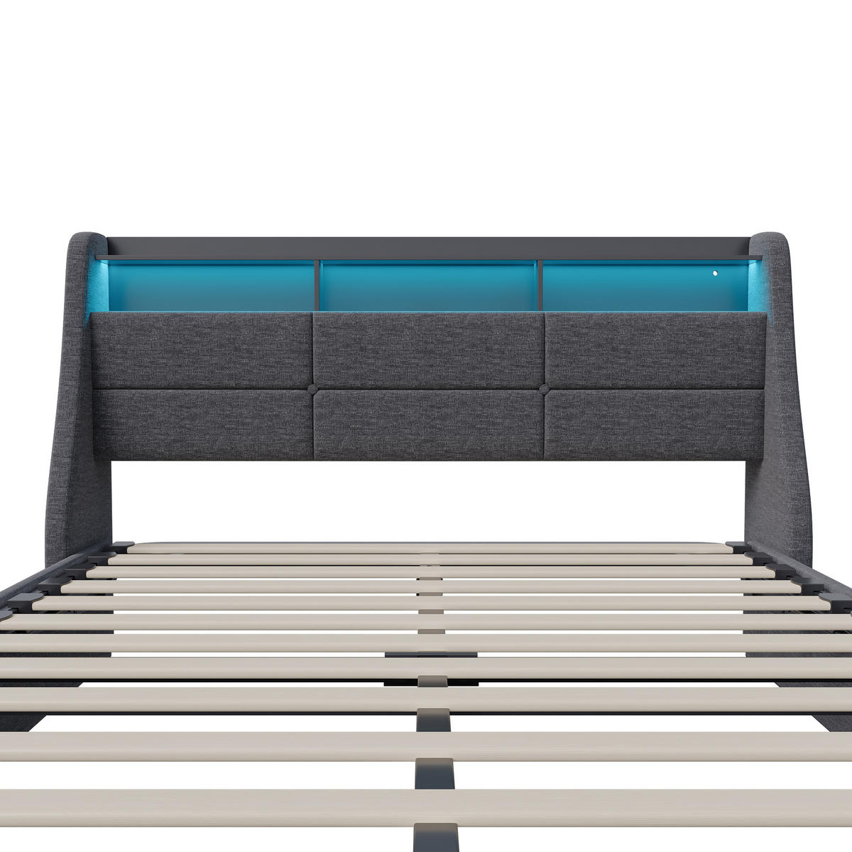 POLSTERBETT 160/200 cm grau mit Stauraum, LED und USB - Grau, Holz