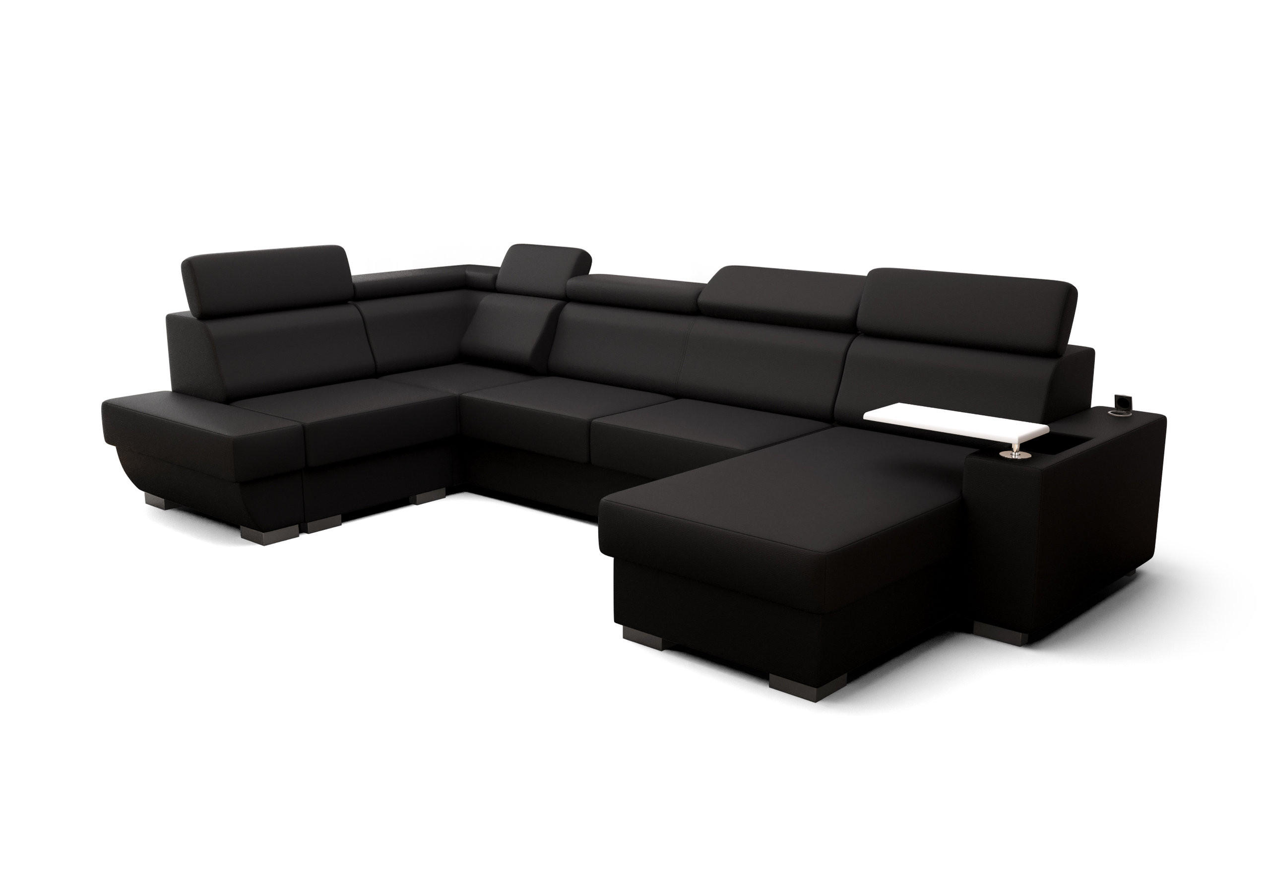 WOHNLANDSCHAFT KONGO RBN20, Eckcouch in U-Form mit Schlaffunktion, Farbe: Schwarz, Kunstleder, Ottomane Rechts - Schwarz, Textil (340/103/200cm) - O-Sofa