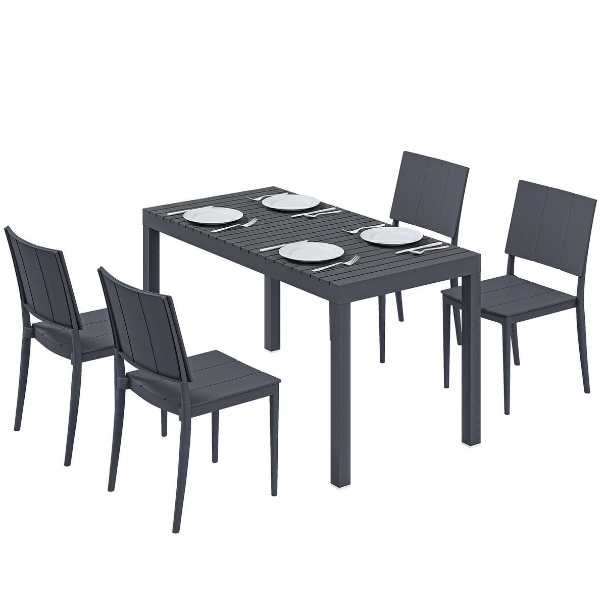 GARTENMÖBEL SET 5-teilig DE-09944 Dunkelgrau - Dunkelgrau, Metall - ComfortXL