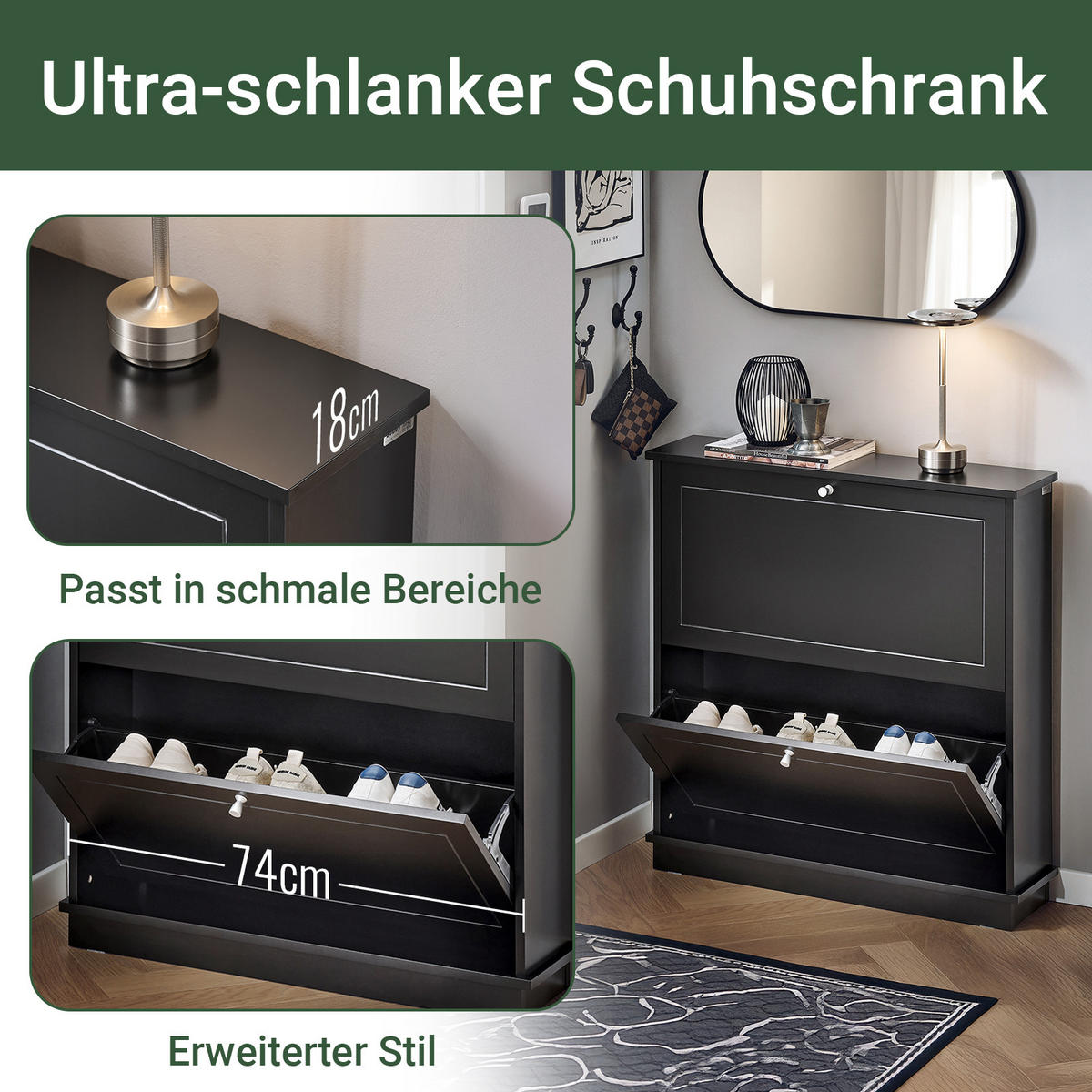 SCHUHSCHRANK Schwarz - Schwarz, Holzwerkstoff (76/79/18cm) - SoBuy