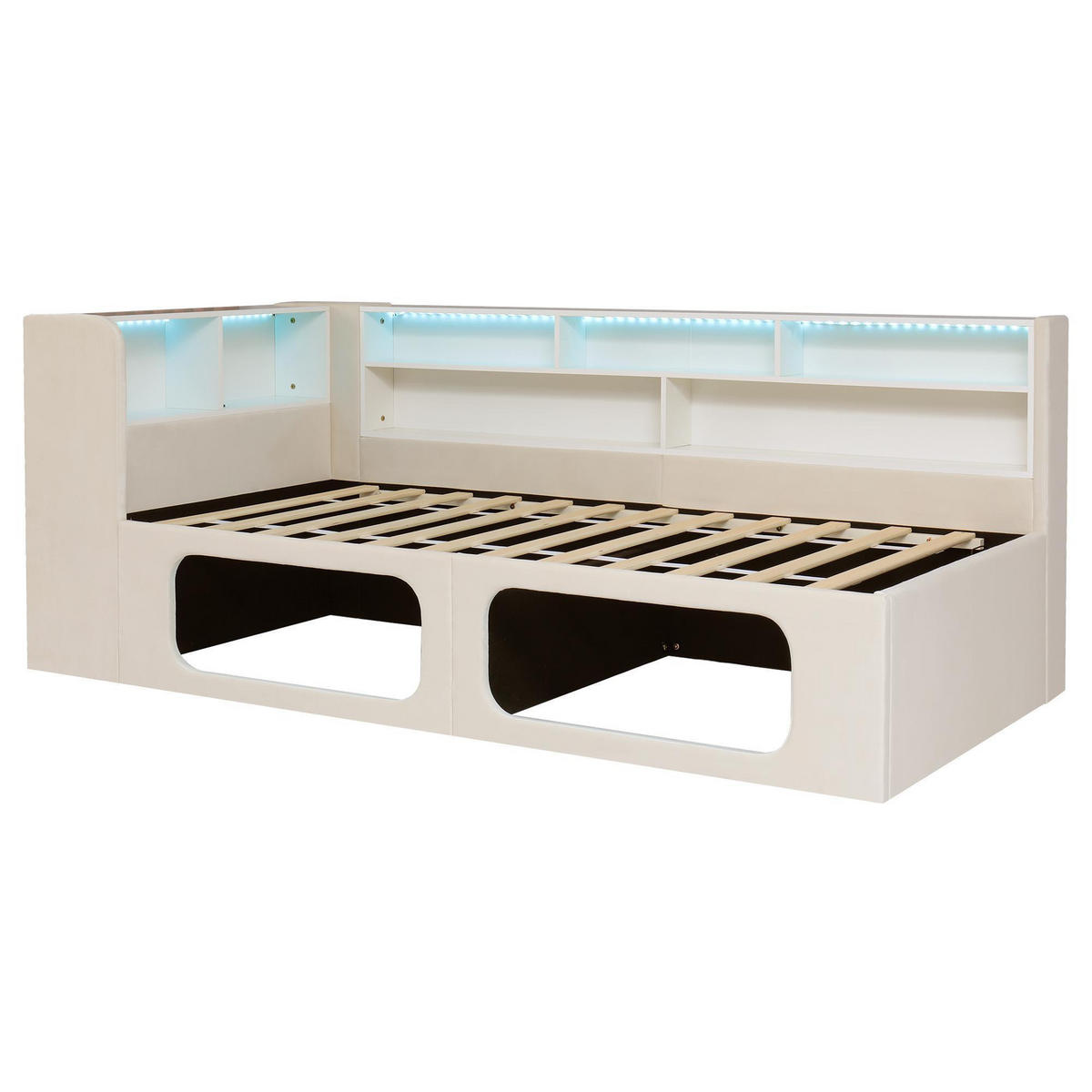 TAGESBETT 90x200 cm mit super großen Tierhöhle in beigem Samt - Beige, Textil (90/200cm) - KOMHTOM