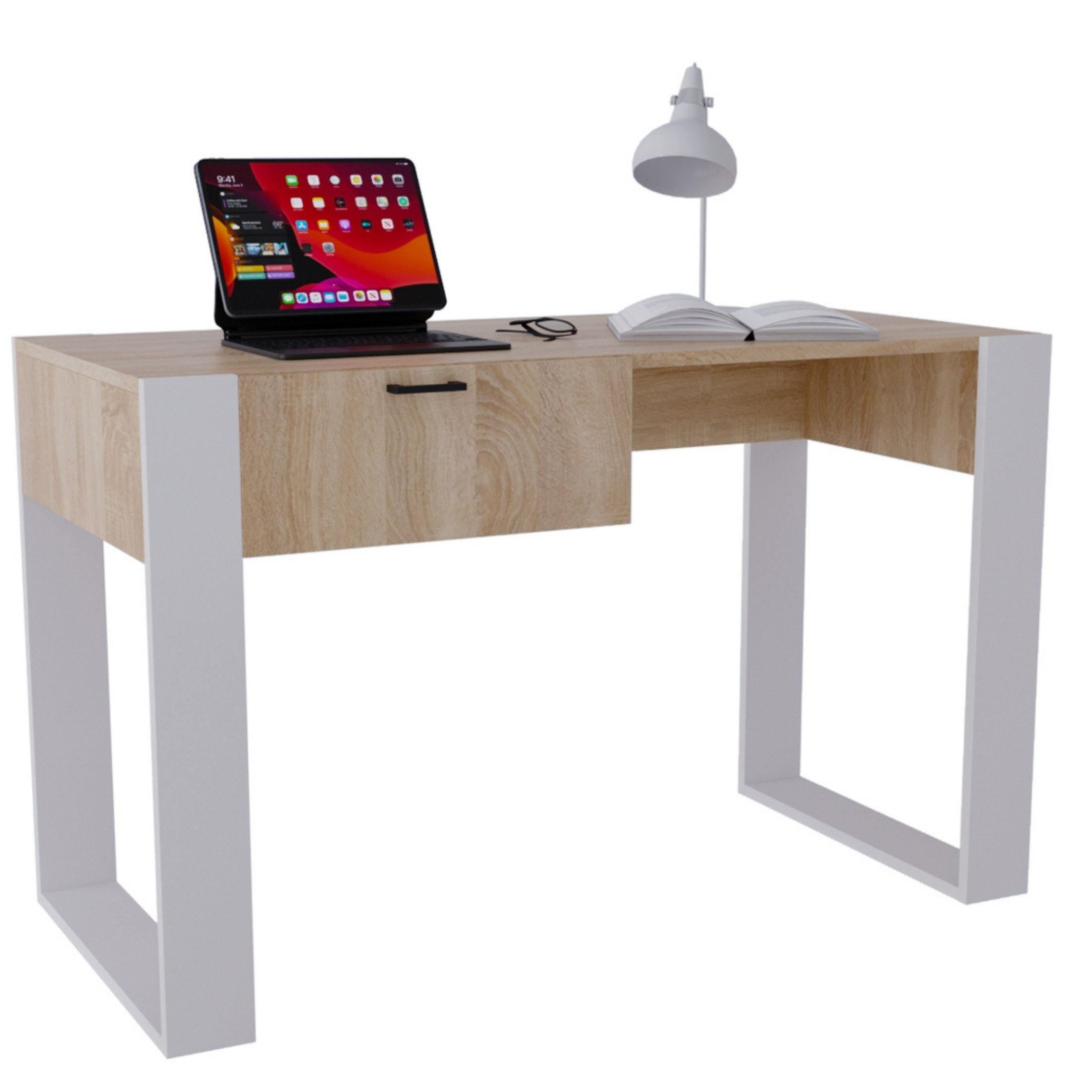 SCHREIBTISCH Sonoma Eiche 120/73/53,6 cm - Weiß/Sonoma Eiche, Holzwerkstoff (53.6/120/73cm) - CraftPAK