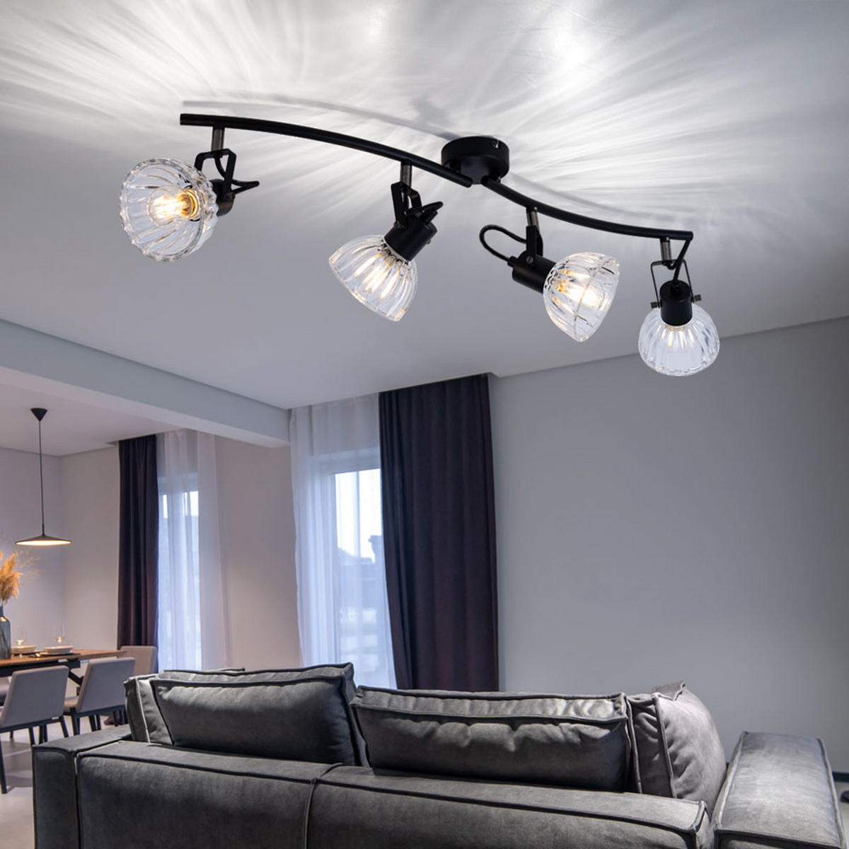 DECKENLEUCHTE Vernole Metall Schwarz - Schwarz, Glas (70/15.5/18cm) - Globo Lighting