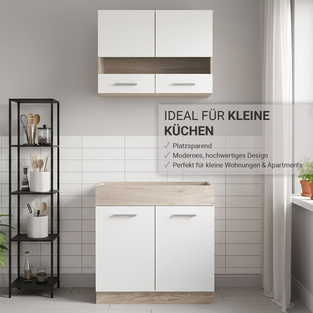 KÜCHENLEERBLOCK 80 cm in Weiß - Silberfarben/Weiß, Holz (80/206/51cm) - Homestyle4u