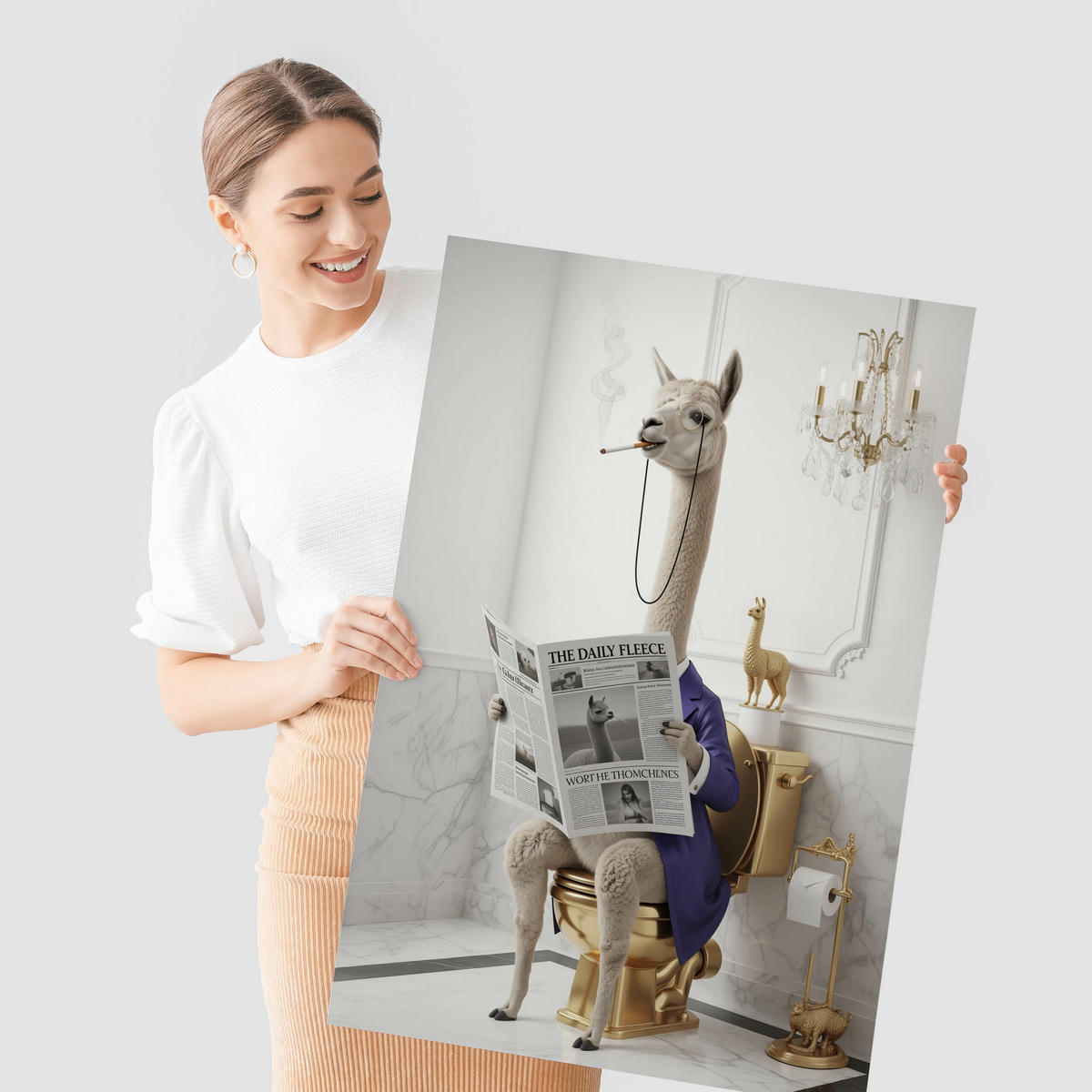 POSTER für WC Badezimmer LAMA mit Zeitung auf Toilette Abstraktion Glamour 20x30cm - Beige/Schwarz, Papier (20/30/30cm) - Muralo