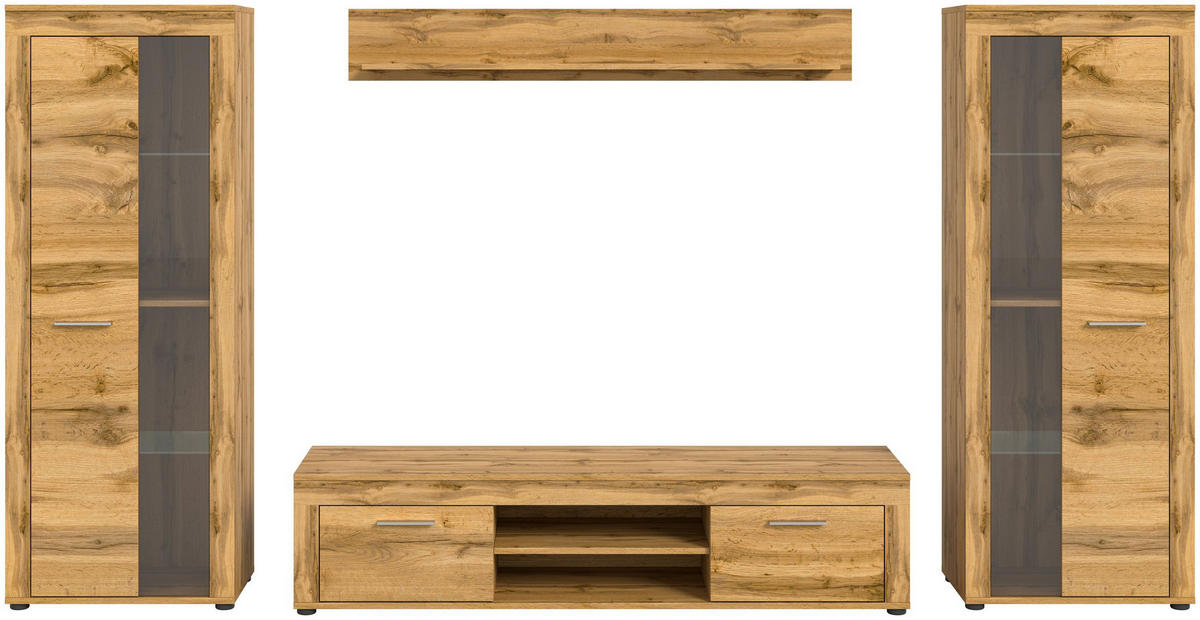 WOHNWAND Milo 4 tlg. (B/H/T: ca. 310/159/40 cm) in Wotan Eiche /Wotan Eiche - Eiche Wotan, Holzwerkstoff (310/159/40cm)