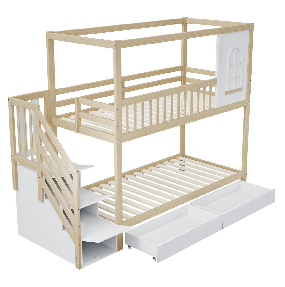ETAGENBETT mit Stauraum 90x200 cm Massivholz Naturholz - Braun, Holzwerkstoff (90/200cm) - Beauniv