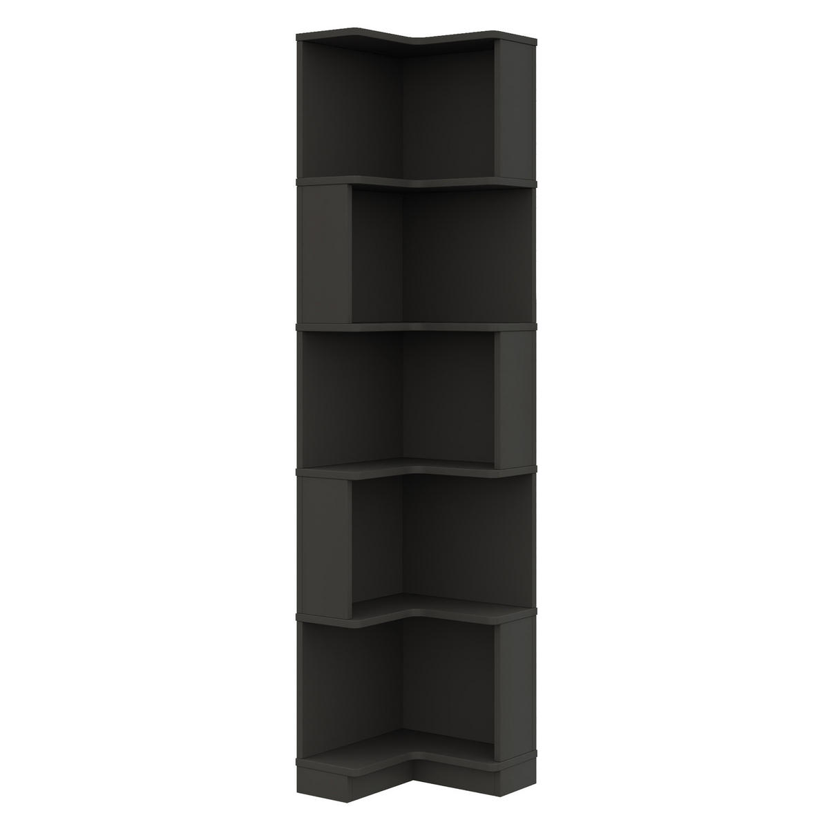ECKBÜCHERREGAL mit LED-Lichtleiste 63,5 x 45 x 175 cm MDF Schwarz - Schwarz, Holzwerkstoff (45/175/63.5cm) - Beauniv