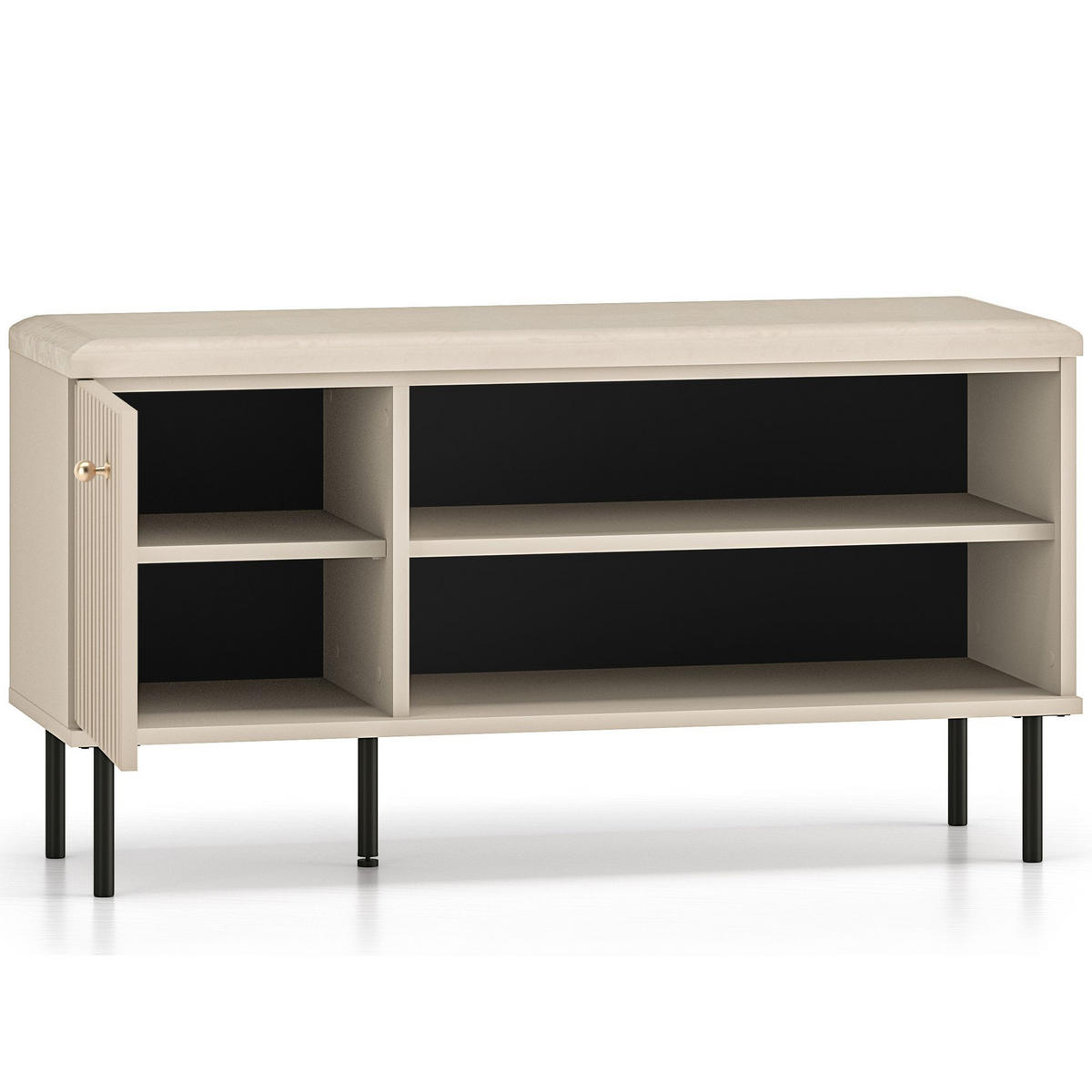SCHUHSCHRANK Sitzender DROMA,Creme - Creme/Schwarz, Holzwerkstoff (102/55/34cm) - KONSIMO®