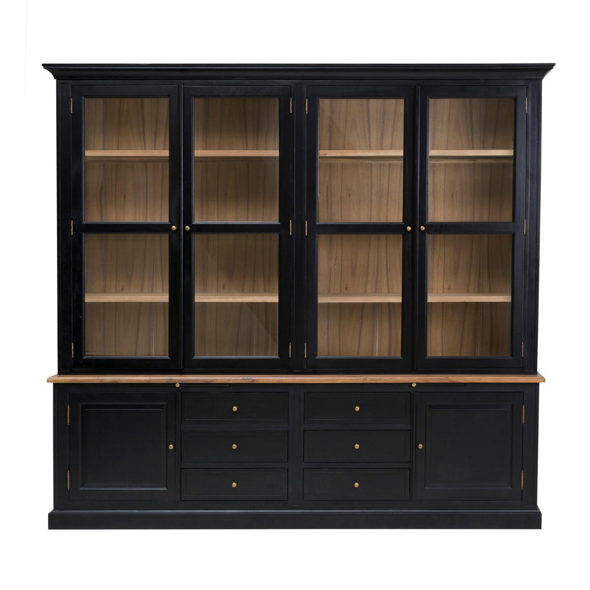 VITRINENSCHRANK MASSIVHOLZ AKAZIE 268/50/268 cm - Schwarz, Naturmaterialen (268/50/54cm) - Signature