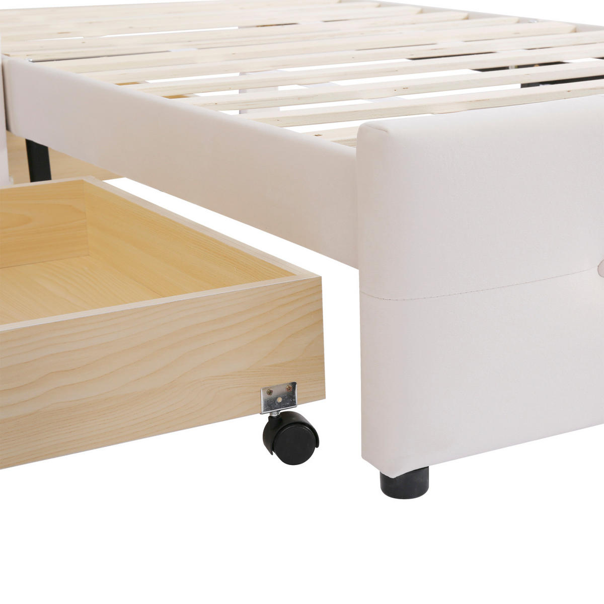 POLSTERBETT 90x200cm Samt, Gepolstertes Bett mit Schublade und verstellbarem Kopfteil - Weiß, Textil (90/200cm) - CASIVA