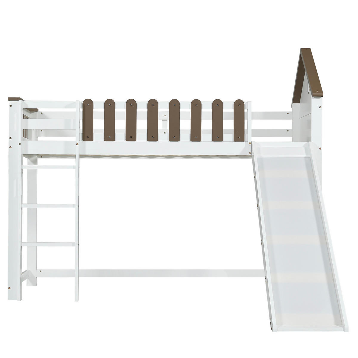 HOCHBETT 90/200 cm mit Rutsche, Leiter und Dach aus Kiefer/MDF, Weiß/Walnuss - Weiß, Holzwerkstoff (90/200cm) - Redom