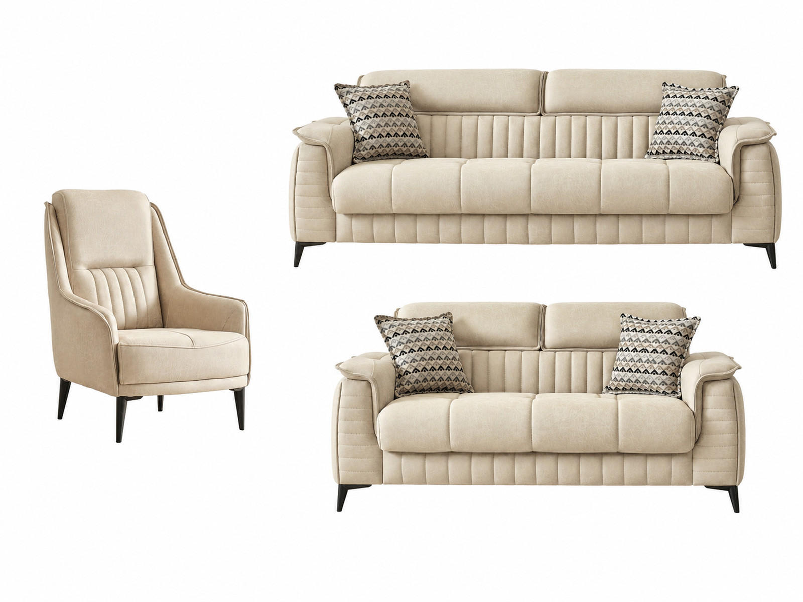 SITZGARNITUR Regina, Beige Stellvariante 3+2+1 - Beige, Holzwerkstoff/Kunststoff (243/85/95cm)