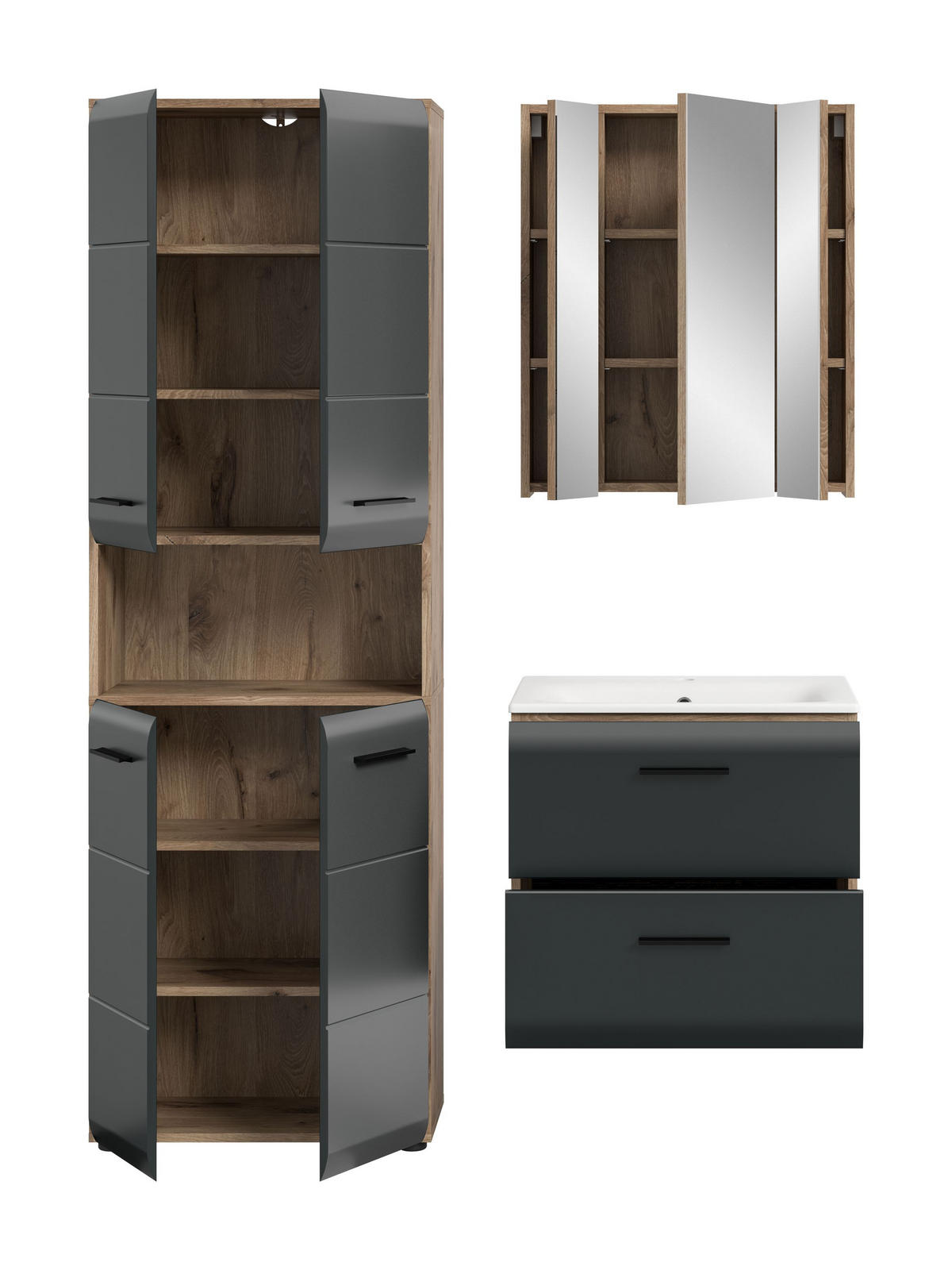 BADEZIMMER Alba 4-tlg. (B/H/T: ca. 135/185/46 cm) in Nox Oak /schwarz matt - Eichefarben, Holz (135/185/46cm)