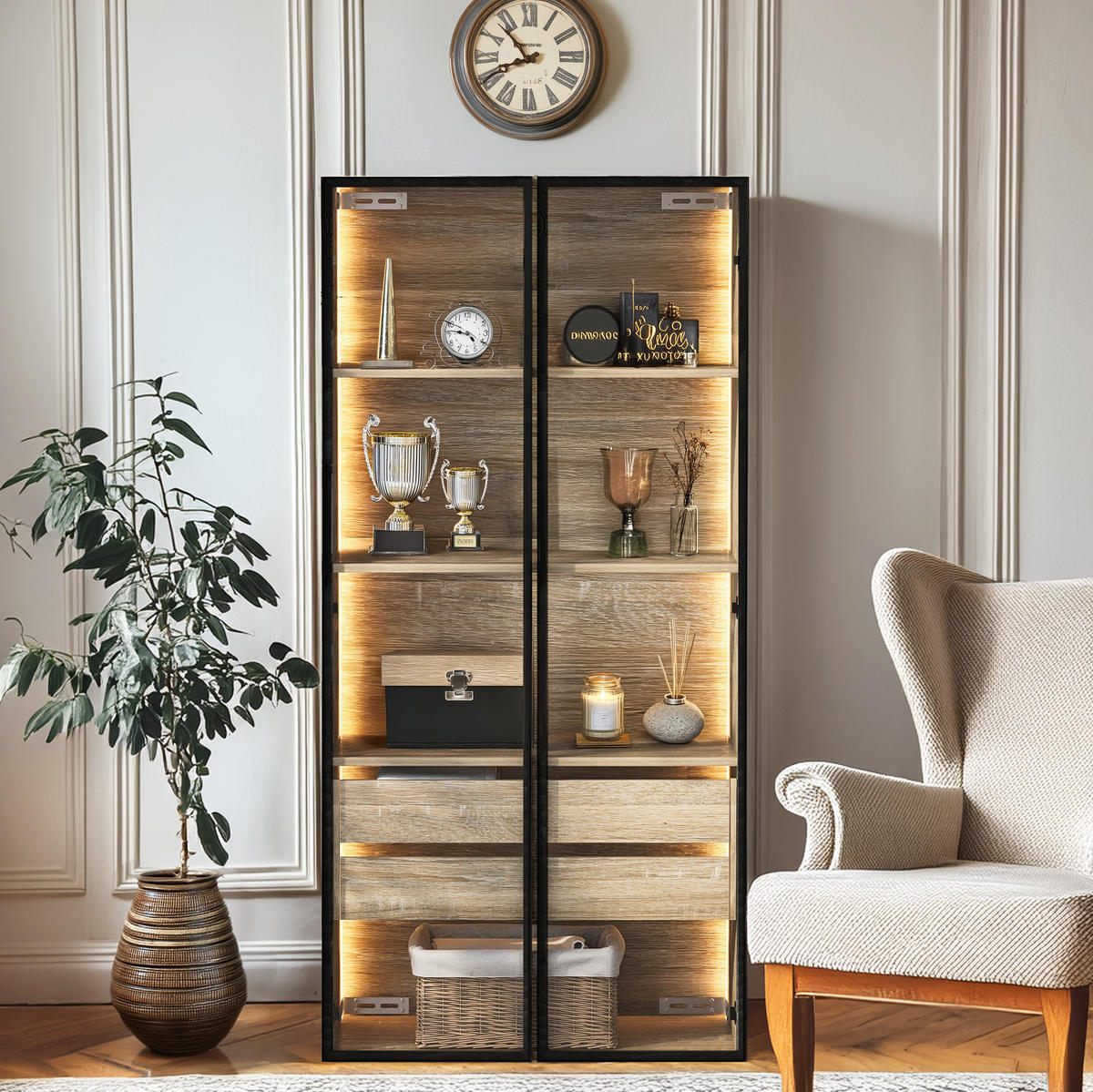 SCHRANK mit LED-Beleuchtung 73 cm MDF Natural - Naturfarben, Holzwerkstoff (36/155/74cm) - Beauniv
