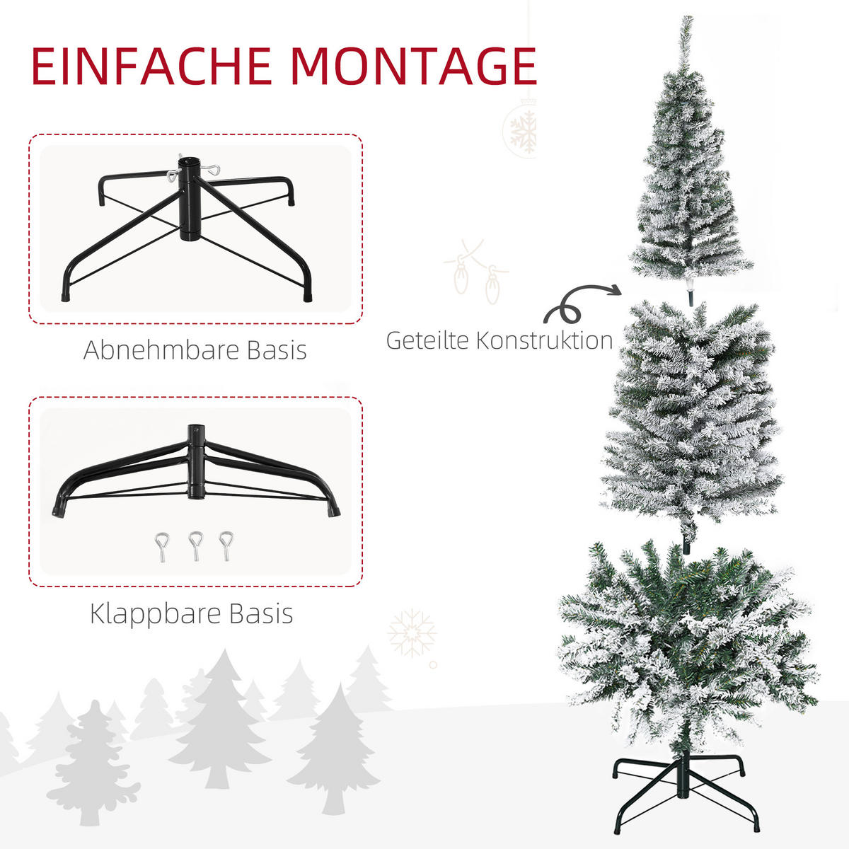WEIHNACHTSBAUM DE-41545 Bleistift-Kiefernbaum 225 cm, Schnee - Grün, Kunststoff (225cm) - ComfortXL