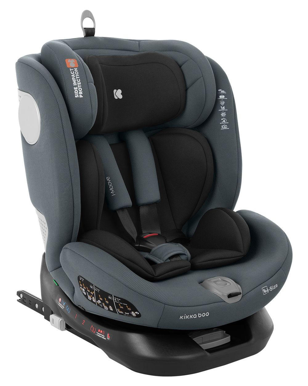 KINDERSITZ i-Moove i-Size grau (40-150cm) Isofix 360-Grad-Drehung Kopfstütze - Grau, Kunststoff (45/59/49cm) - Kikka boo
