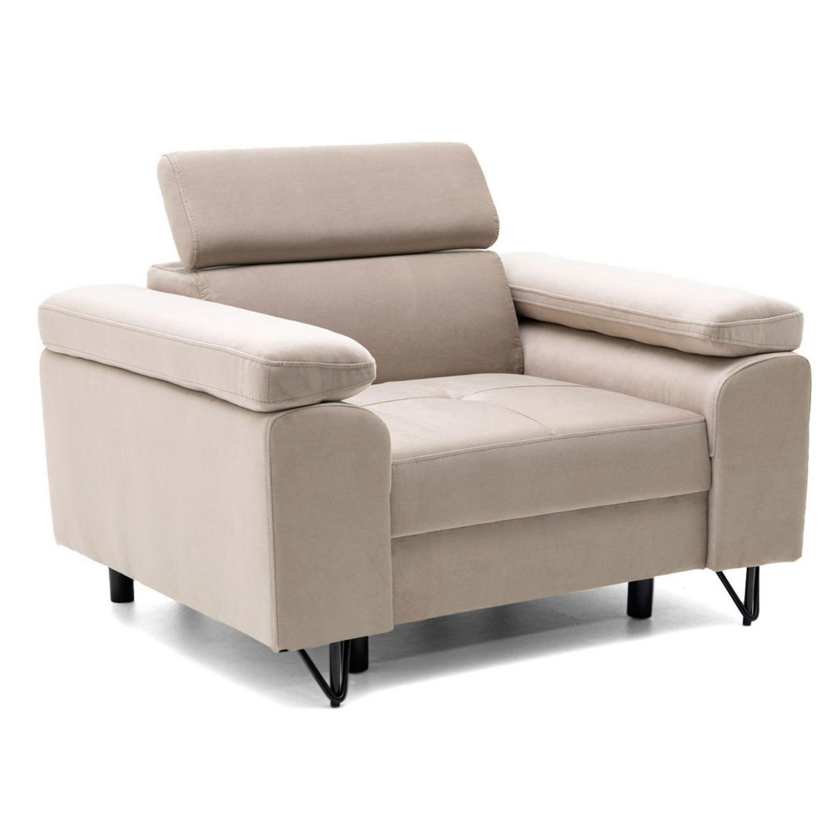 SESSEL JUNIOR mit verstellbare Kopfstütze Velours Beige - Beige/Schwarz, Holz/Textil (116/90/92cm) - Muffo
